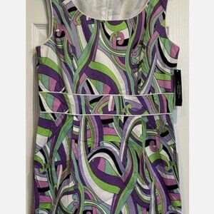 NWT Tahari Arthur Levine Purple Retro Geometric Dress Sz 8 Sleeveless Pockets